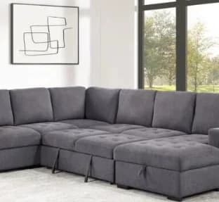 Grey modular sectional sofa L100 Larry with storage ottoman in modern living room, 21% off sale