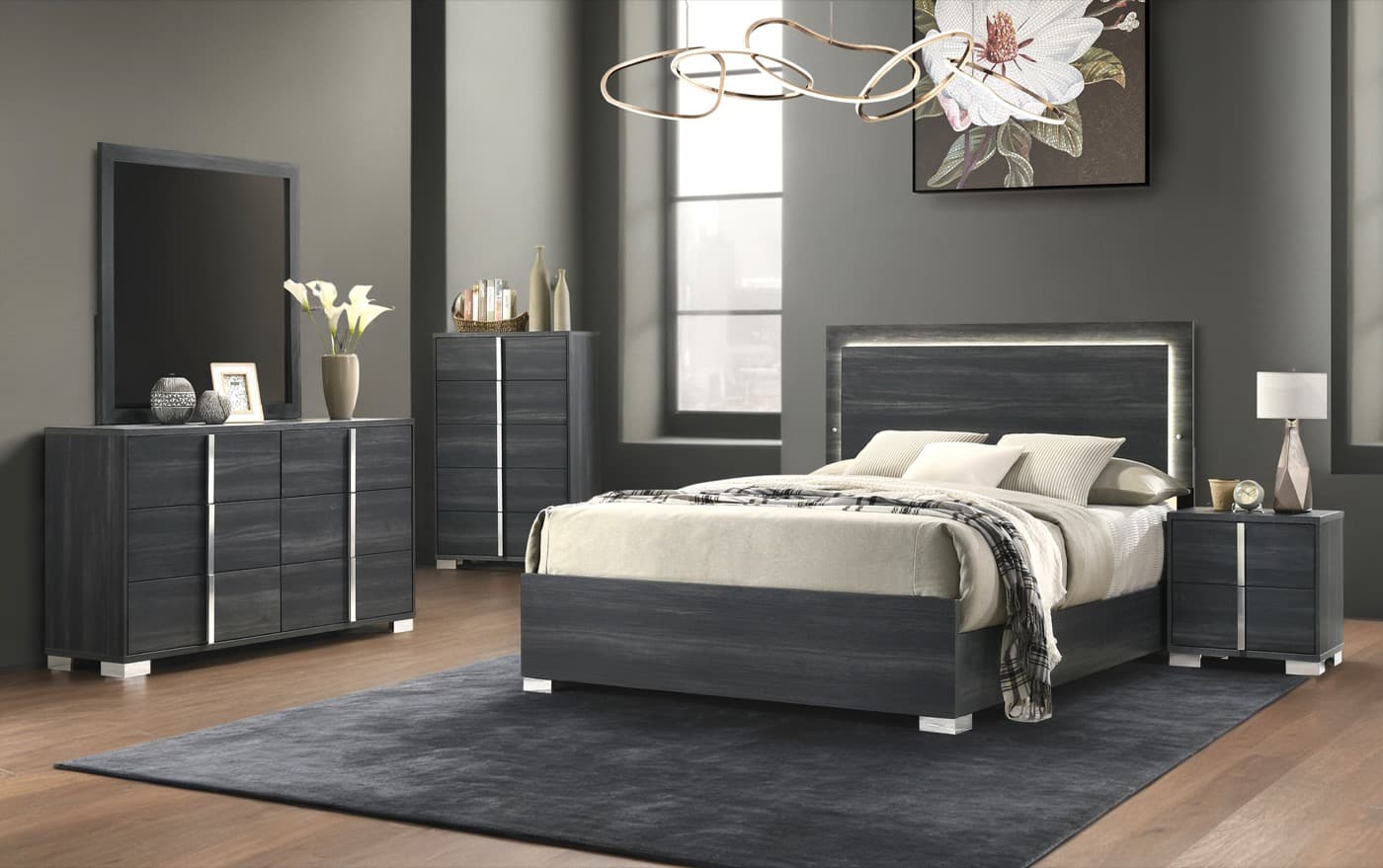 Juliet dark grey 4-piece bedroom set