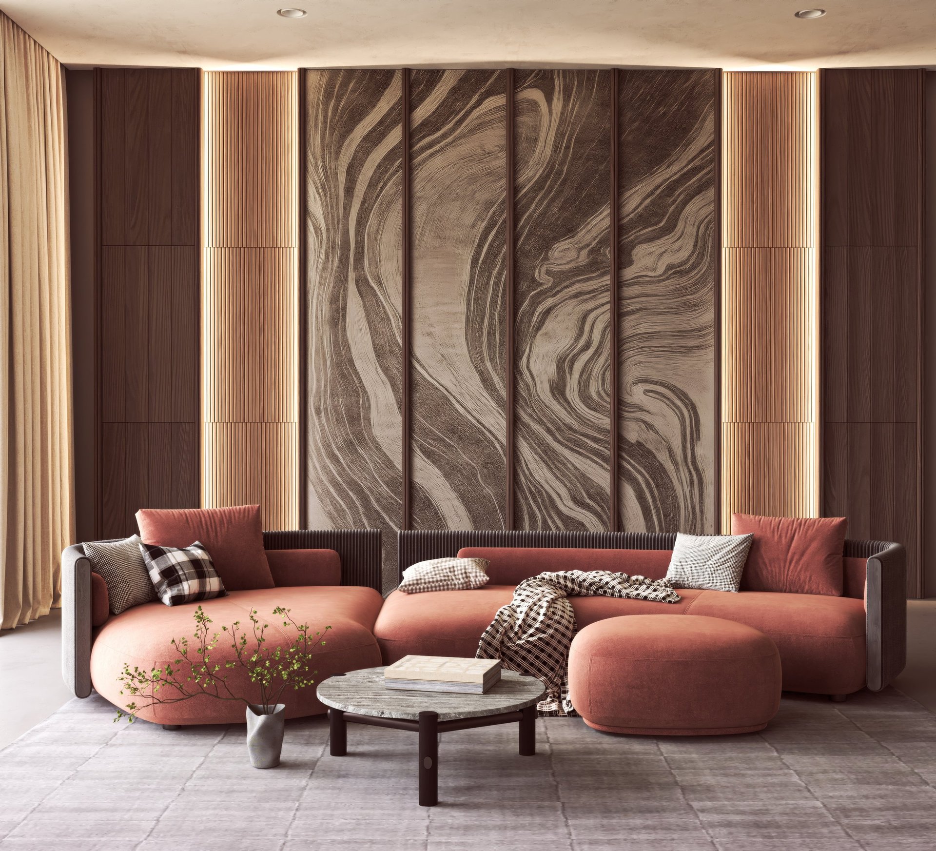 Modern living room featuring premium area rugs on hardwood floors