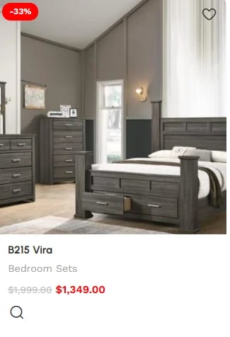 B215 Vira bedroom set showing dark gray furniture with bed, dressers, and mirror in modern bedroom setting