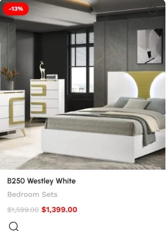 B250 Westley White bedroom furniture set with bed, nightstand, and dresser in modern gray and white design