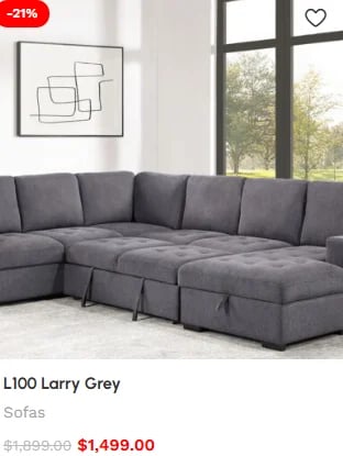 Grey modular sectional sofa L100 Larry with storage ottoman in modern living room, 21% off sale