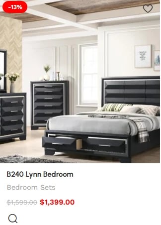 B240 Lynn black bedroom set with bed, dressers, and nightstands in modern bedroom interior