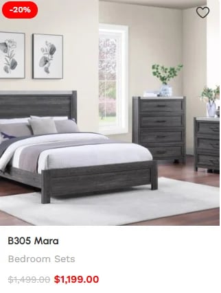 B305 Mara dark gray wood bedroom set with bed, nightstands, and dresser on sale for $1,199.00
